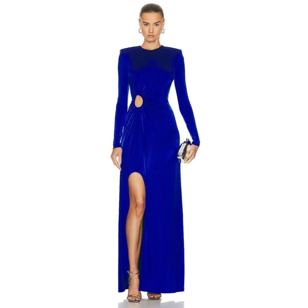 ET OCHS Katherine Gathered Cutout Gown in Skyline Dark Blue